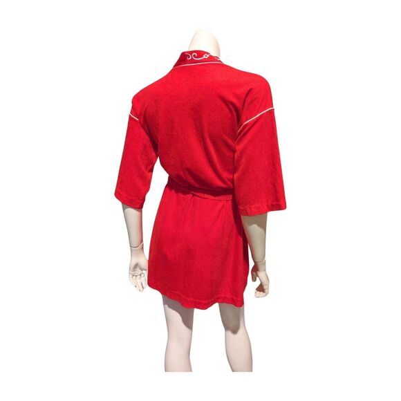 Vintage Reasa Martin Dressing Robe Swim Cover S Red Fleece Emb Belted Short - Picture 4 of 5